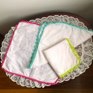 Set of 3 Linen Cotton Handkerchiefs Vintage Hankie